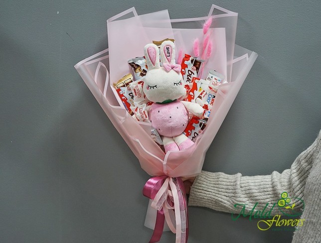 Sweet Bouquet with Strawberry Bunny, Height 30 cm (made to order, 24 hours) photo